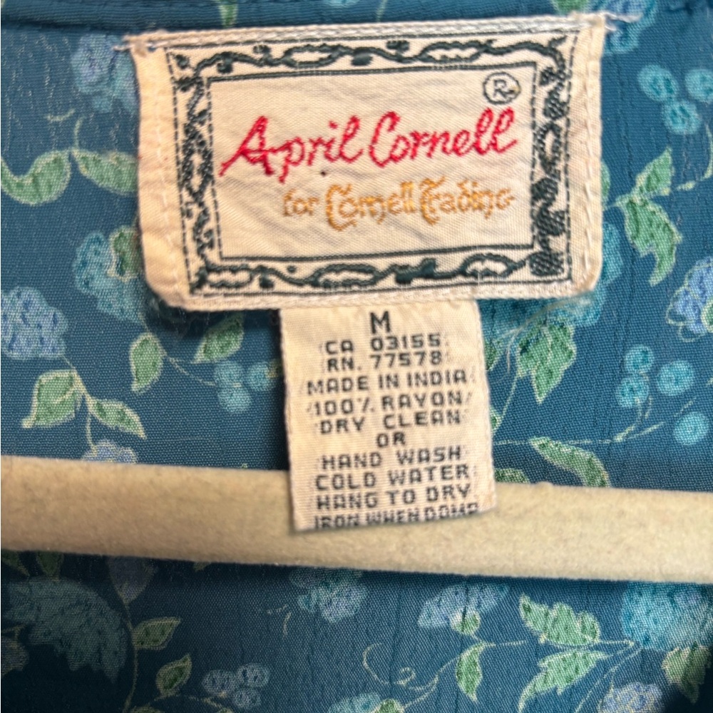 Vintage 1999 April Cornell Teal and Green Floral midi dress